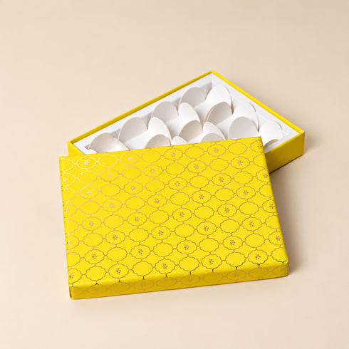 Moroccan Festive Yellow Gold Foil Rigid Chocolate Box ( Cavity of 12 pcs )