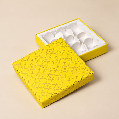 Moroccan Festive Yellow Gold Foil Rigid Chocolate Box ( Cavity of 9 pcs )