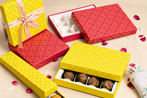 Moroccan Festive Yellow Gold Foil Rigid Chocolate Box ( Cavity of 9 pcs )