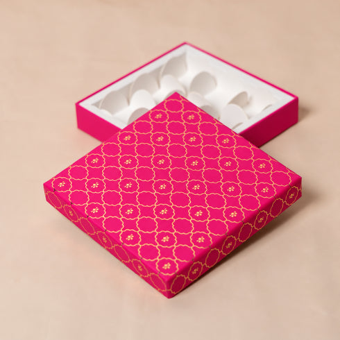 Moroccan Rani Pink Gold Foil Rigid Chocolate Box ( Cavity of 9 pcs )