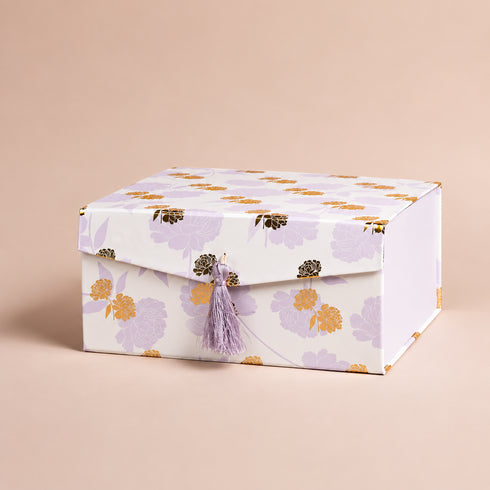 Peony Lavender Tassel Box - Foldable/Collapsible Magnetic Box