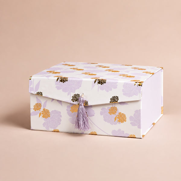 Peony Lilac Tassel Box - Foldable/Collapsible Magnetic Box