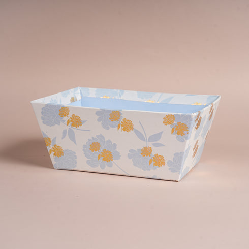 Peony Blue Basket with Gold Foiled Flowers