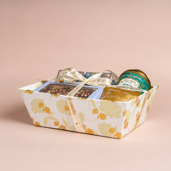 Peony Mint Green Basket with Gold Foiled Flowers