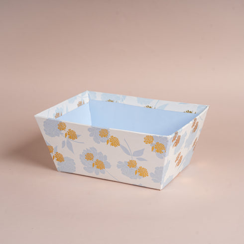 Peony Blue Basket with Gold Foiled Flowers