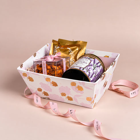 Peony Pink Basket with Gold Foiled Flowers