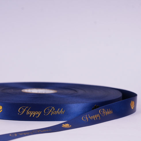 Happy Rakhi Gold Embossed Floret Ribbon (Navy Blue)