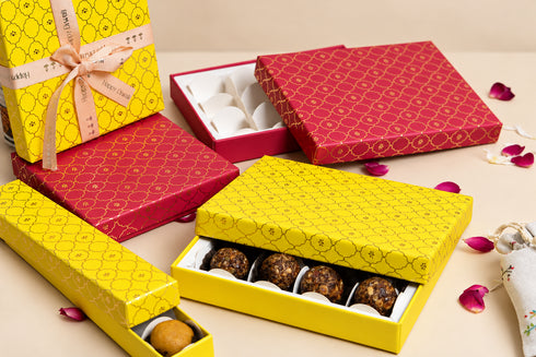 Moroccan Festive Yellow Foil Rigid Chocolate Box ( Cavity of 6 pcs )