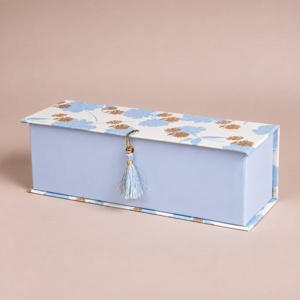 Peony Blue Jar Box of 3 with Tassel