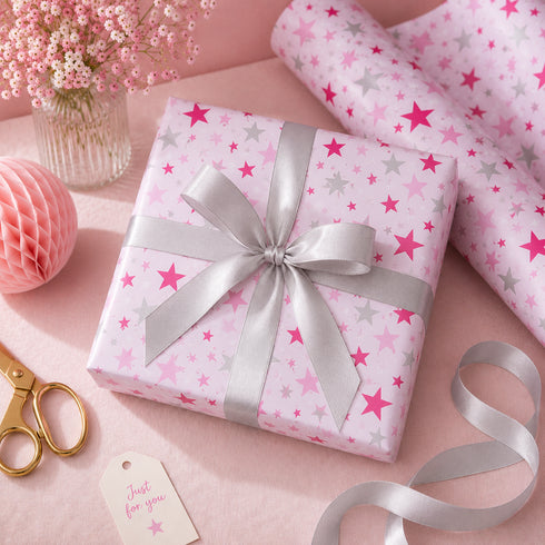 Pink Stardust Wrapping Roll (2 MTRS - 27.5X79 INCHES)
