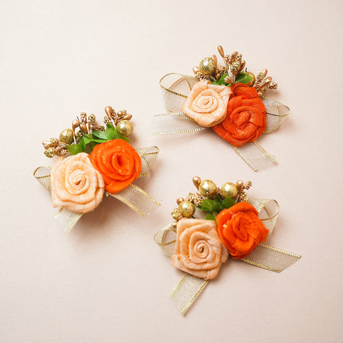 Peach & Orange Fabric Flower bunch - Pack of 6 pcs (for packaging & decoration)