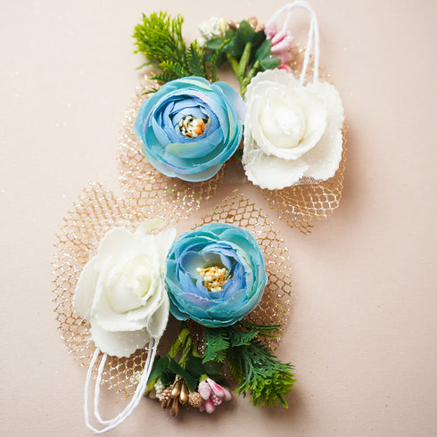 Blue & White Rose Flower bunch - Pack of 4 pcs (for packaging & decoration)